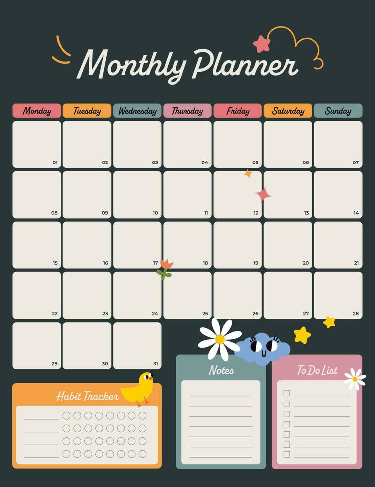 flat cute design vector weekly monthly planner journal diary