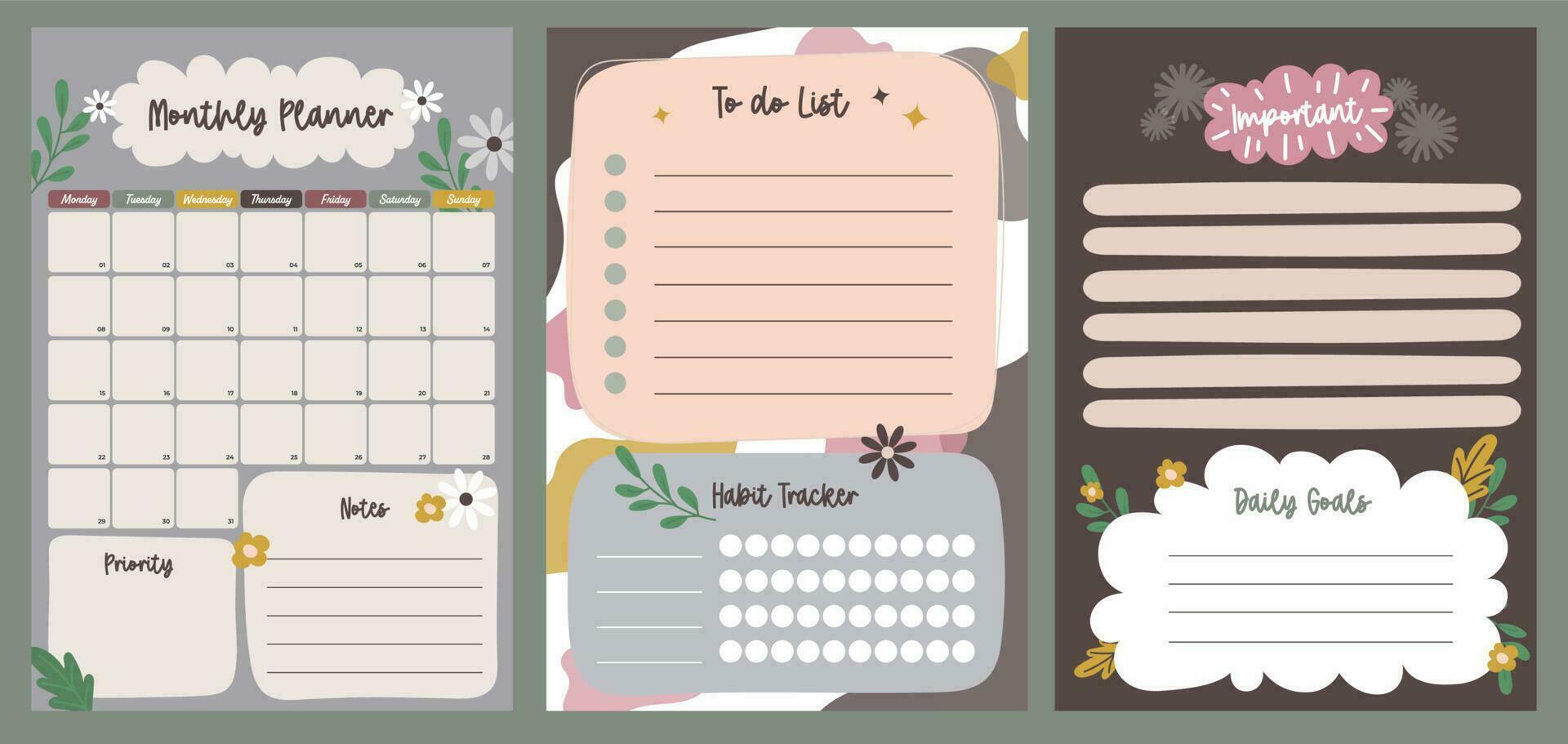 flat cute design vector weekly monthly planner journal diary