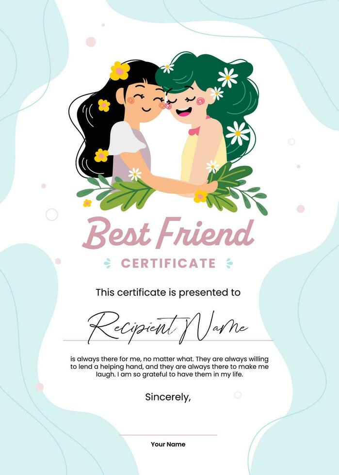 flat fun cute design vector friendship certificate