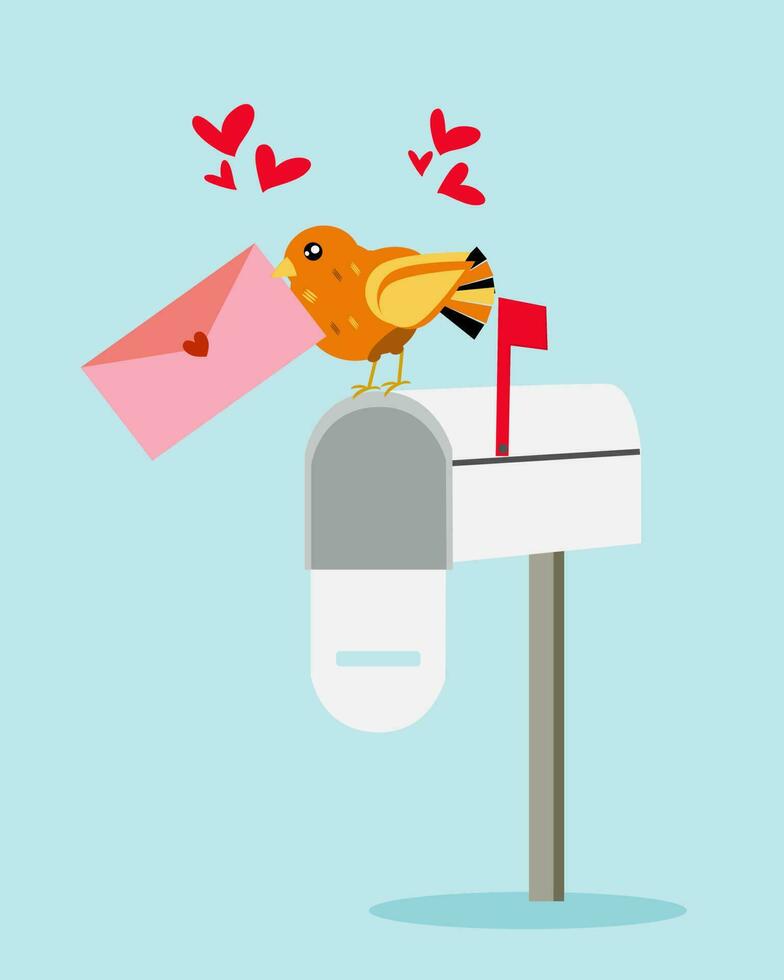 pájaro enviando amor letra a buzón, conceptual. vector