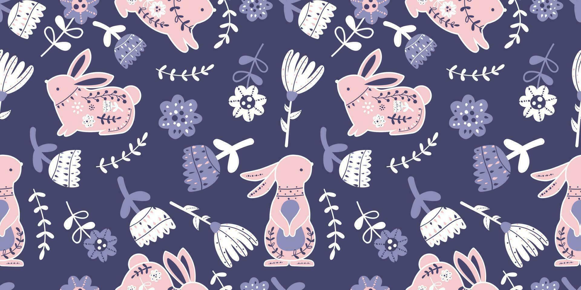 Folk Bunny Seamless Pattern For Children vector