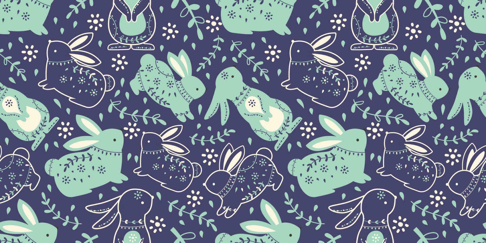 Folk Bunny Seamless Pattern For Children vector