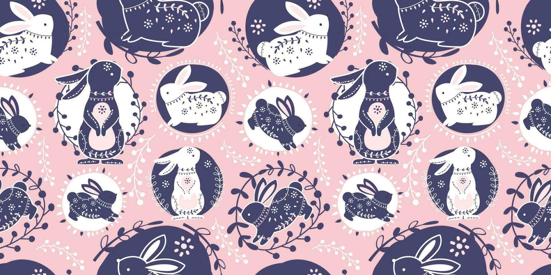 Folk Bunny Seamless Pattern For Children vector
