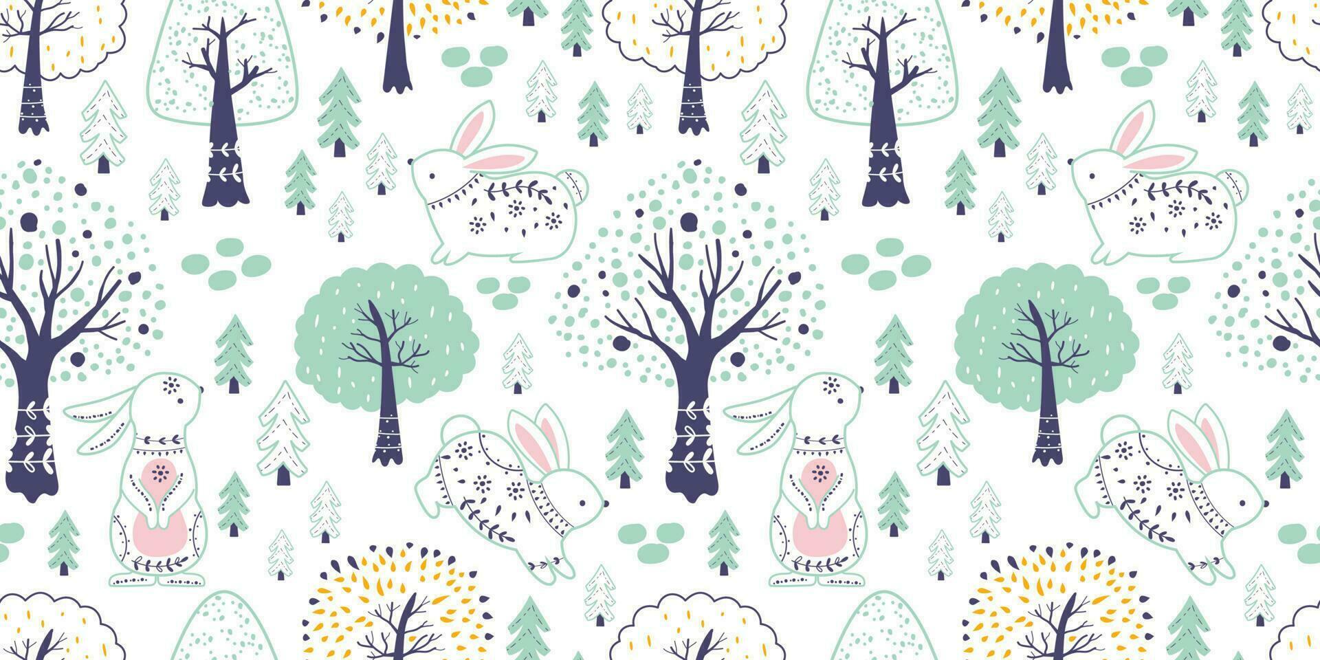 Folk Bunny Seamless Pattern For Children vector