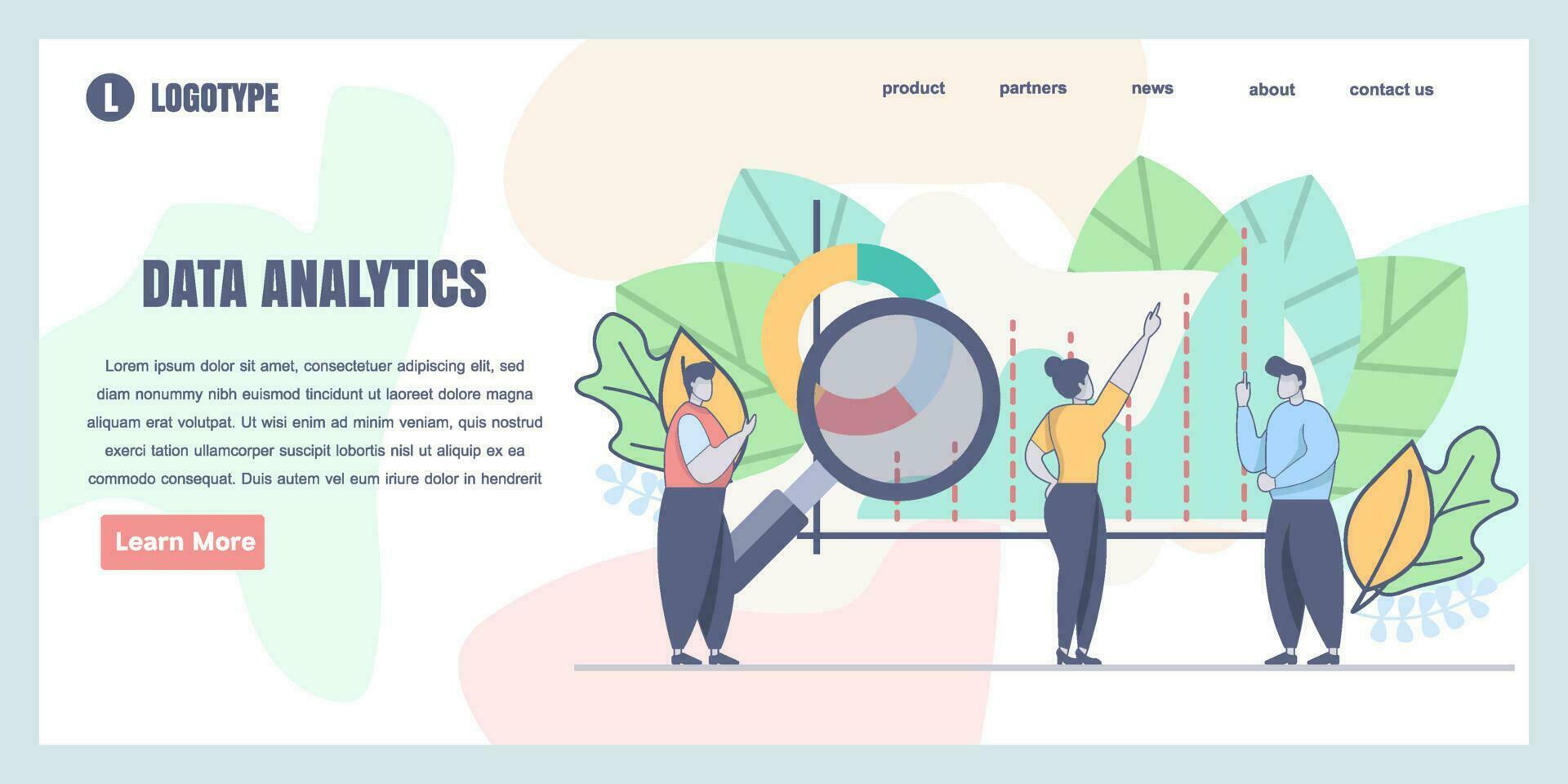 Vector web site design template. Data analytics, dashboard and business finance report. Landing page concepts for website and mobile development. Modern flat vector illustration