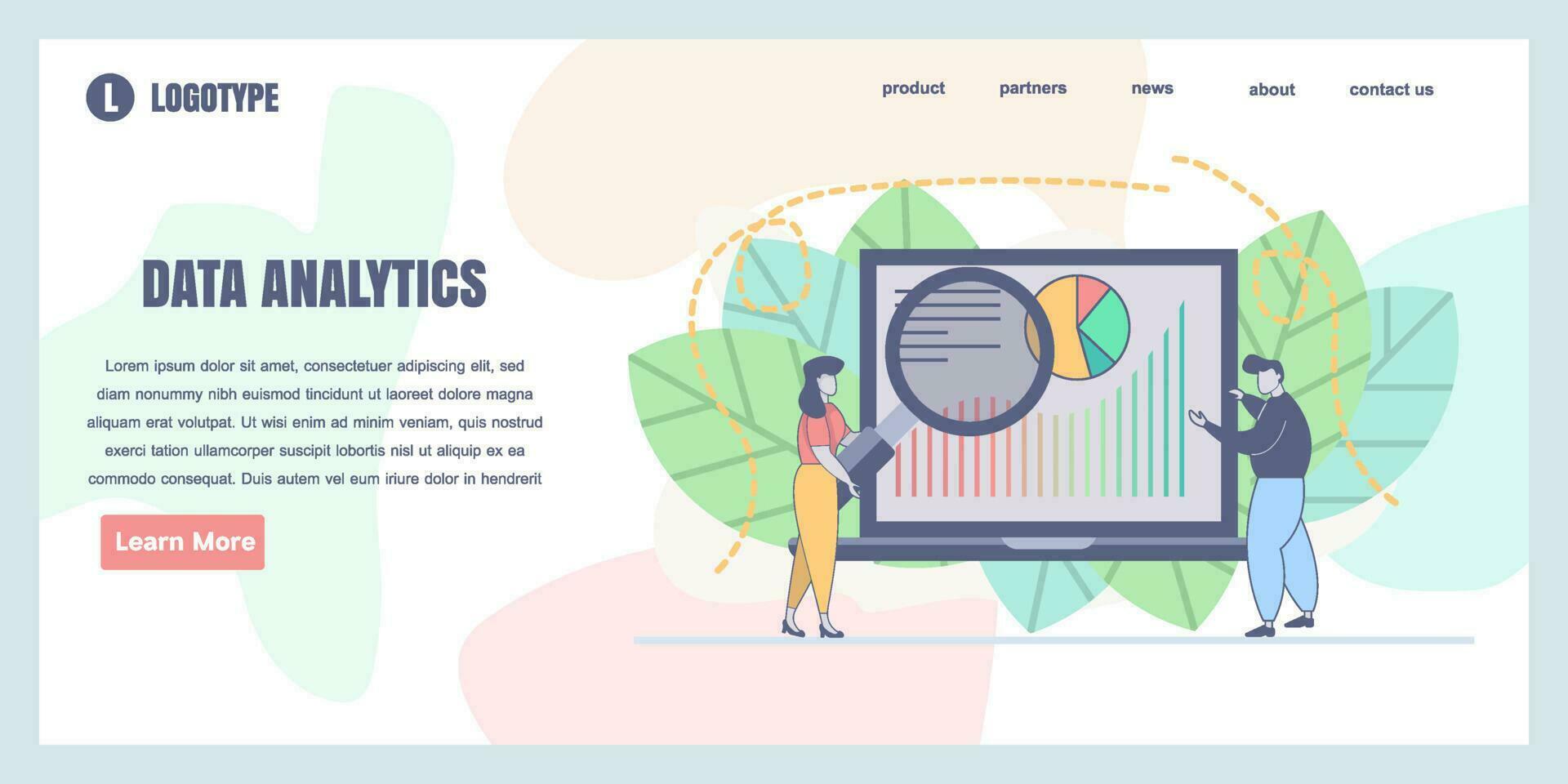 Vector web site design template. Data analytics, dashboard and business finance report. Landing page concepts for website and mobile development. Modern flat vector illustration