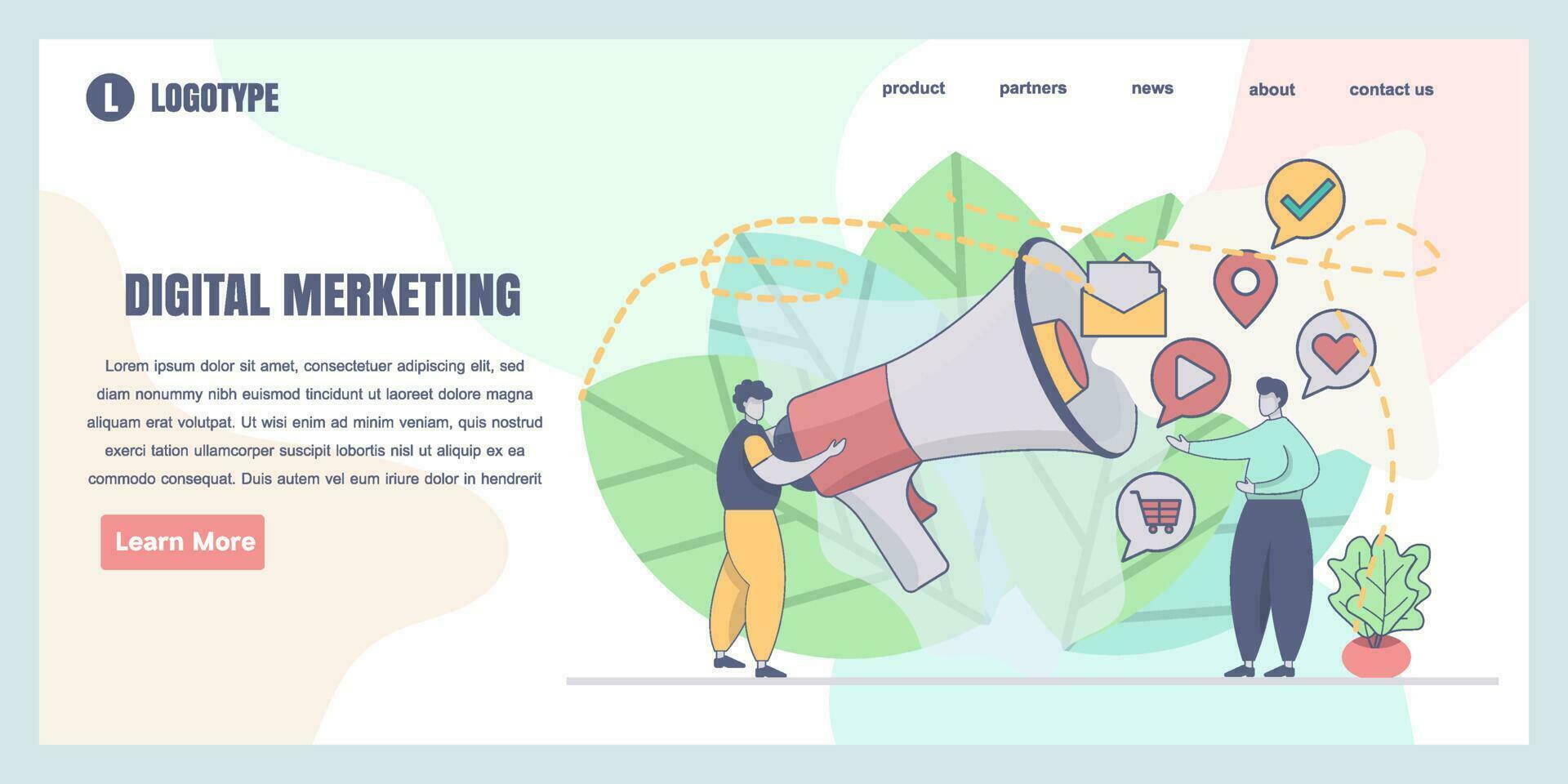 Landing page design templates for digital marketing concept illustration, perfect for web design, banner, mobile app, landing page, Flat Vector illustration