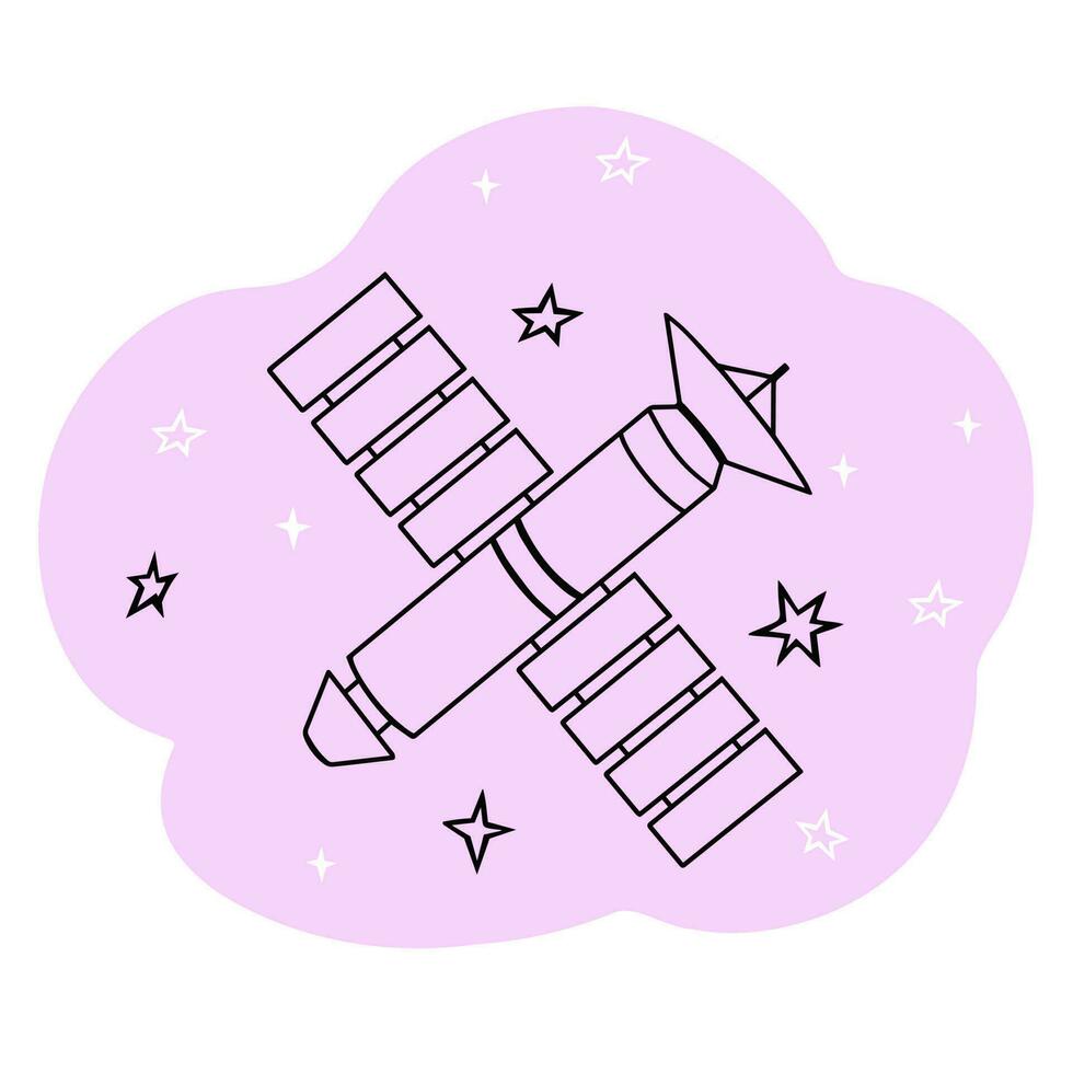 satellite in space, broadcast, radar, receiver. Illustration for backgrounds, covers and packaging. Image can be used for greeting cards, posters and stickers. Isolated on white background. vector