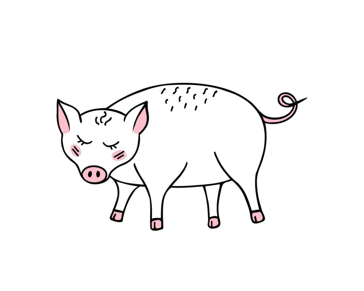 Pig outline, cartoon pig, farm animal. Illustration for printing, backgrounds, covers and packaging. Image can be used for greeting cards, posters and stickers. Isolated on white background. vector