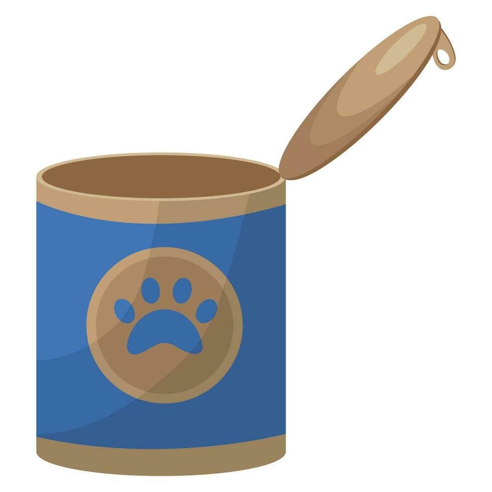 An open tin can. cat and dog food. Vector illustration.