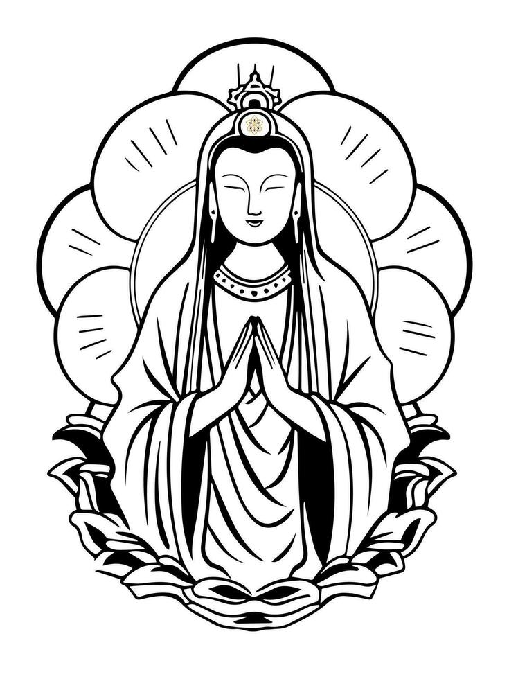 Vector icon of Guanyin bodhisattva Asian deity