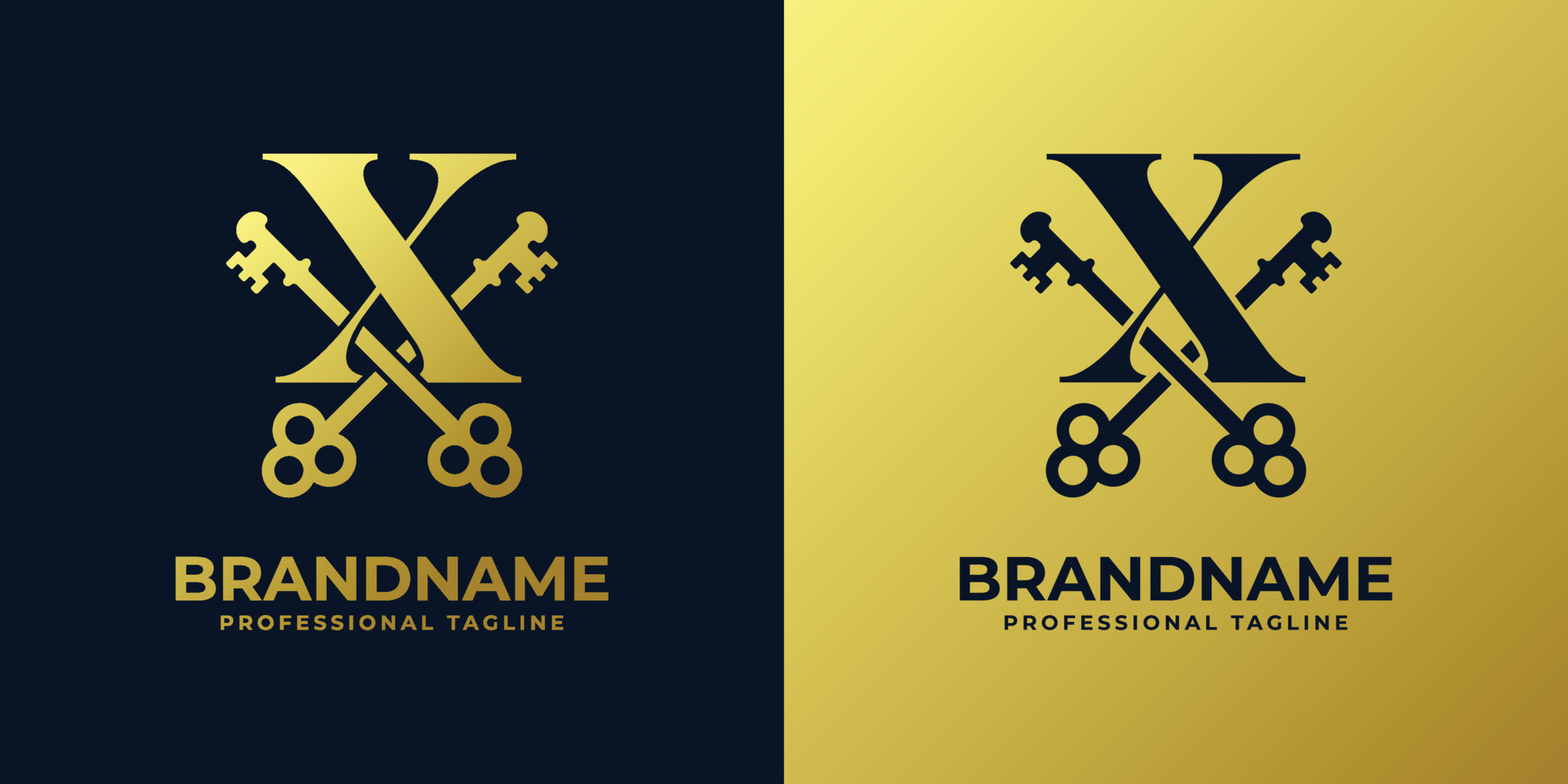 Letter X With Double Key Logo, suitable for any business related to key