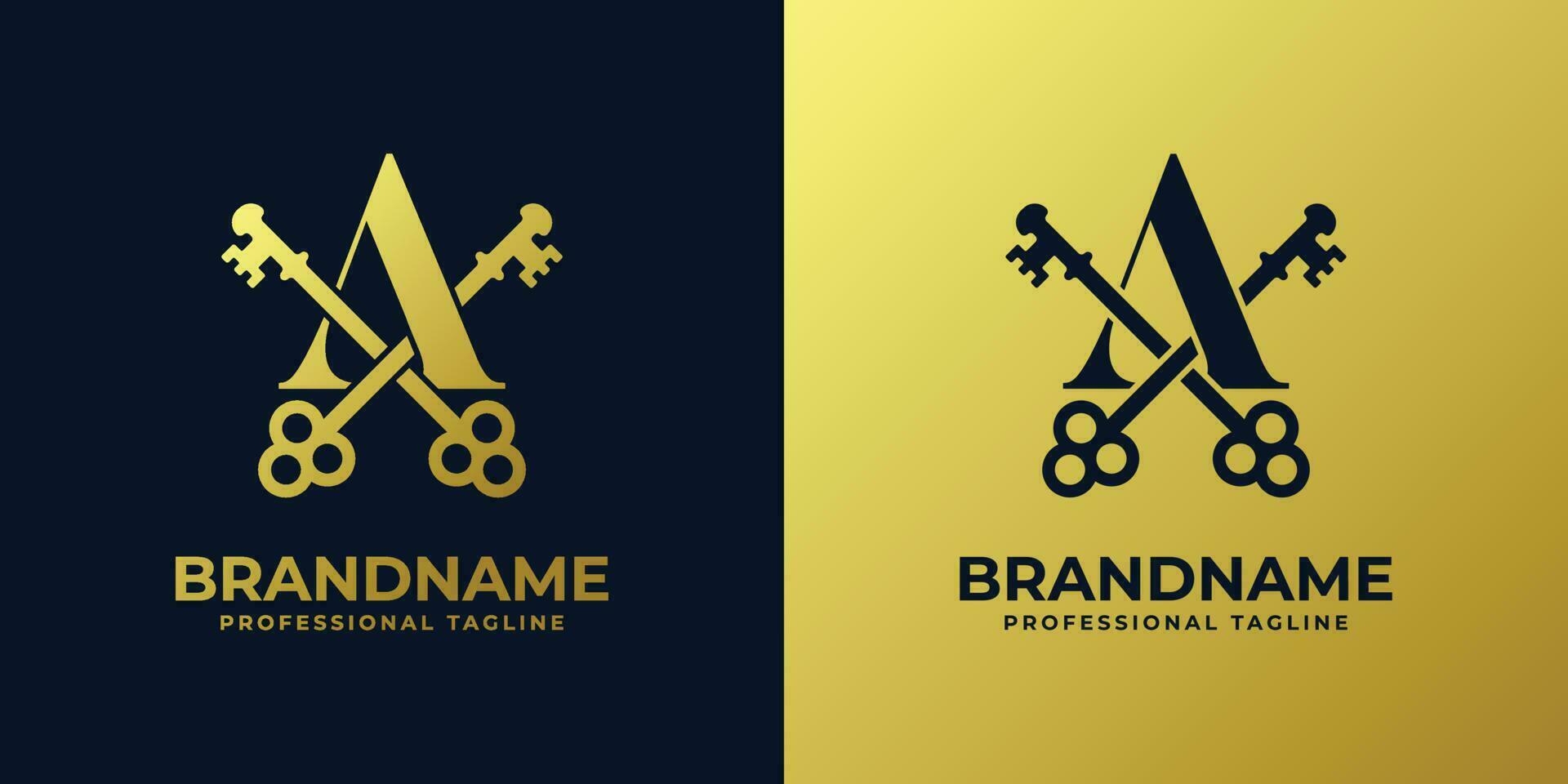 Letter A With Double Key Logo, suitable for any business related to key with A initial. vector