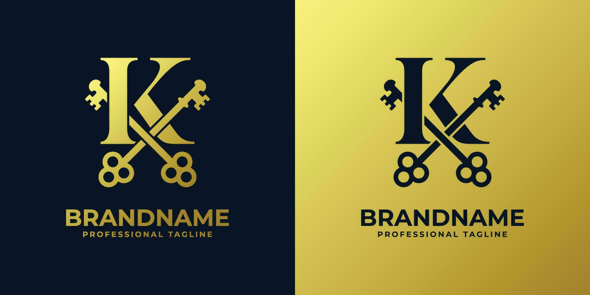Letter K With Double Key Logo, suitable for any business related to key with K initial. vector
