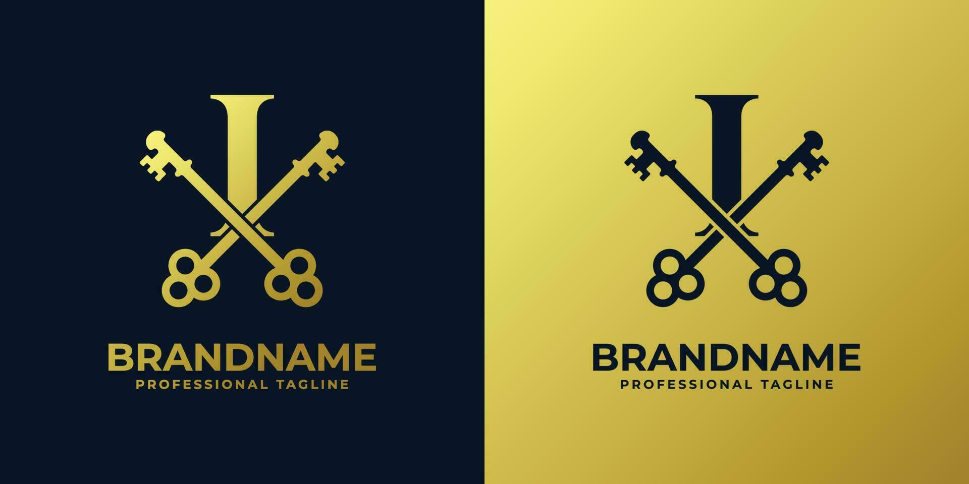 Letter I With Double Key Logo, suitable for any business related to key with I initial. vector