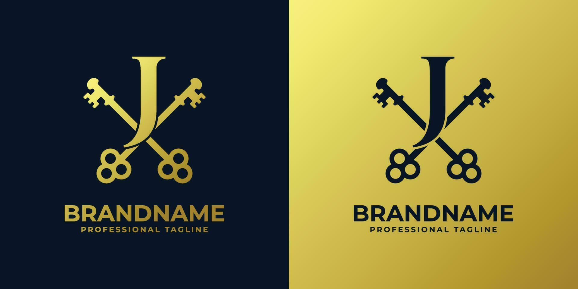 Letter J With Double Key Logo, suitable for any business related to key with J initial. vector