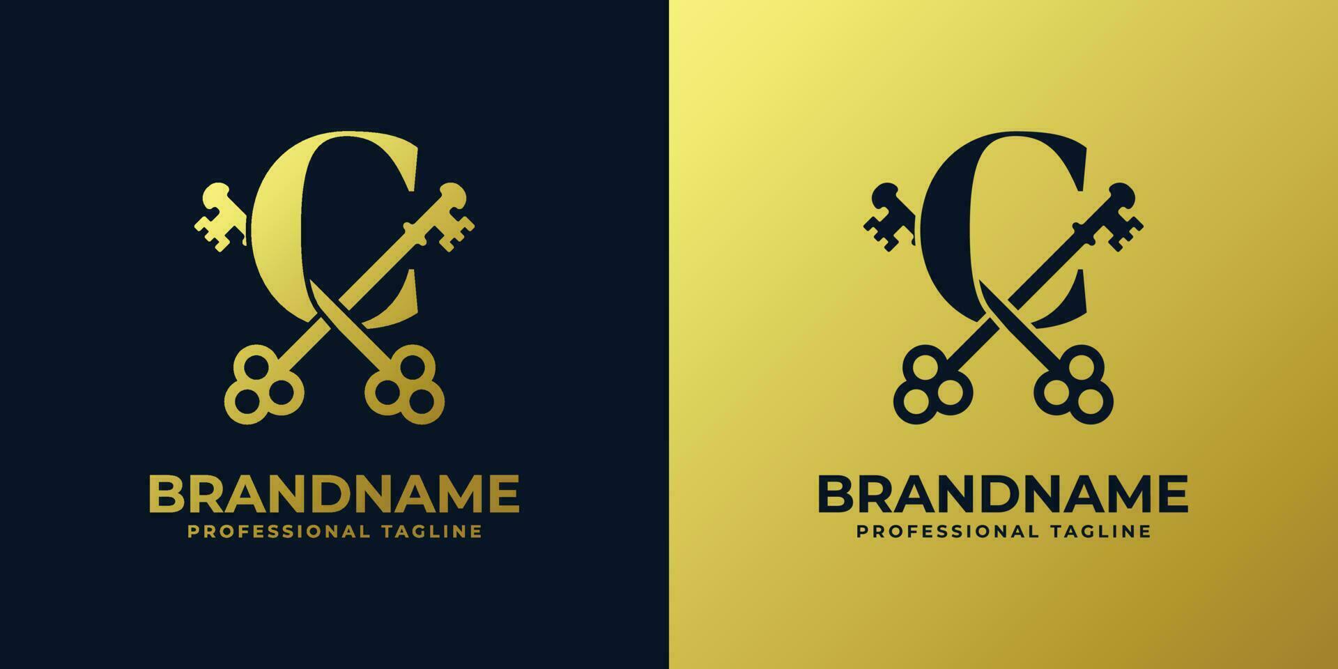 Letter C With Double Key Logo, suitable for any business related to key with C initial. vector