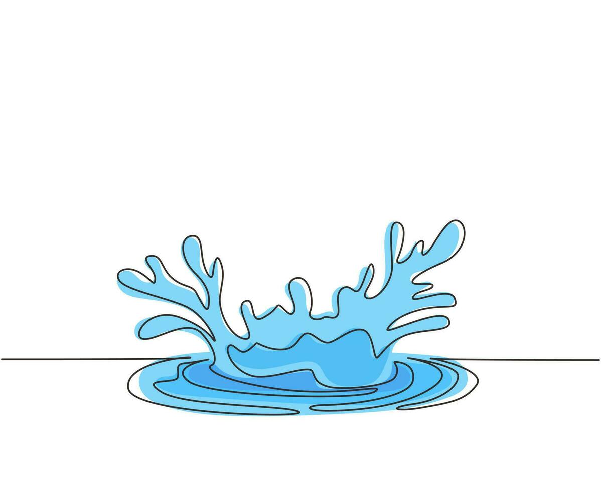 Single continuous line drawing closeup of fresh and clear splash of water isolated on white background. Water splash refreshing shape concept. Dynamic one line draw graphic design vector illustration