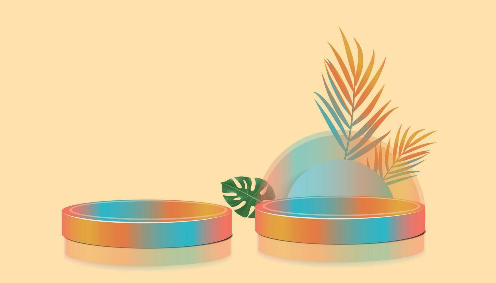 Luxury Product Display on 3D Podium with Light Orange and Blue Background vector