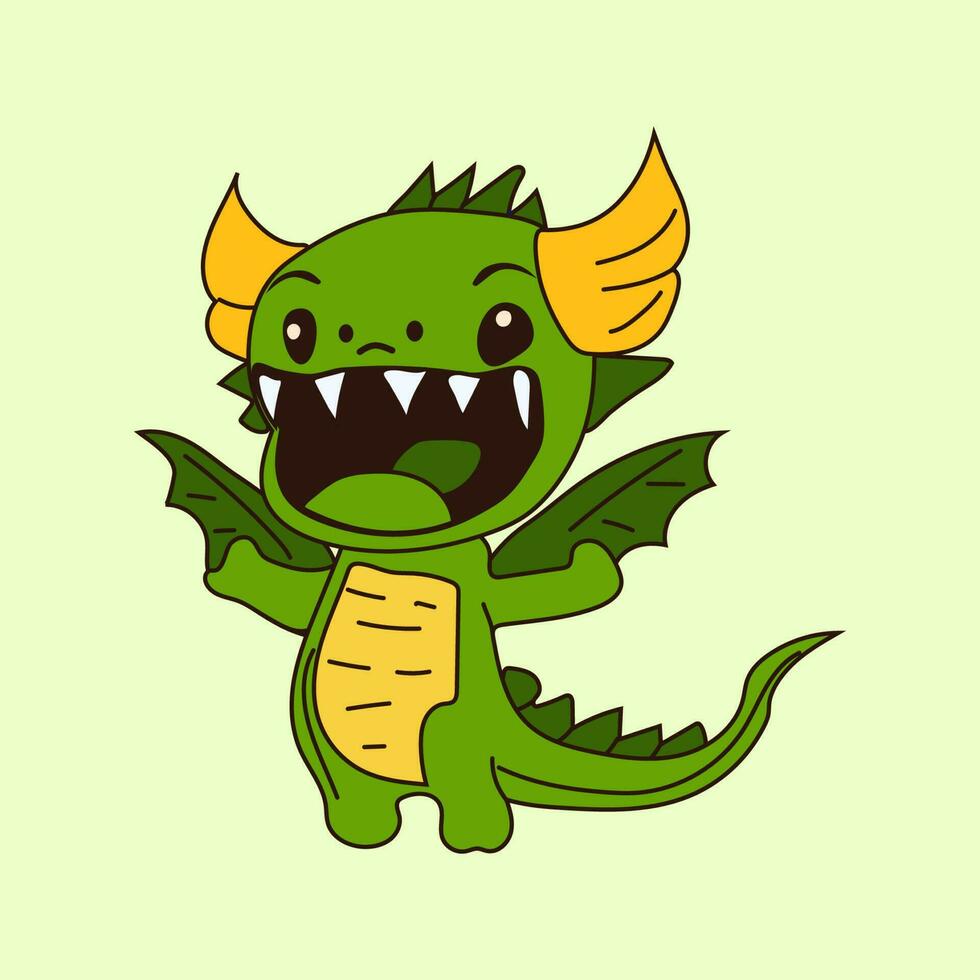 A cartoon of a green dragon dinosaur sticker emoticon for site, info graphics, video, animation, websites, mail, newsletters, reports, comic vector