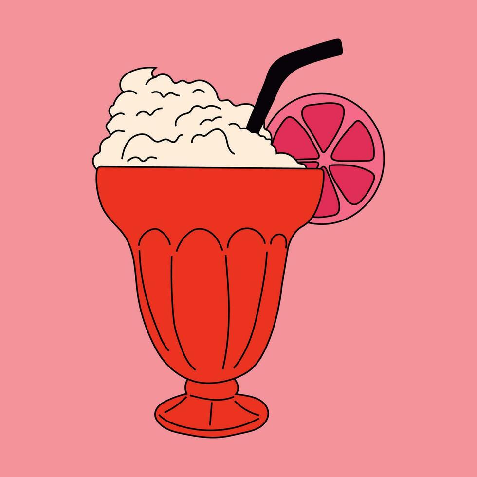 A red glass of milkshake with a straw vector