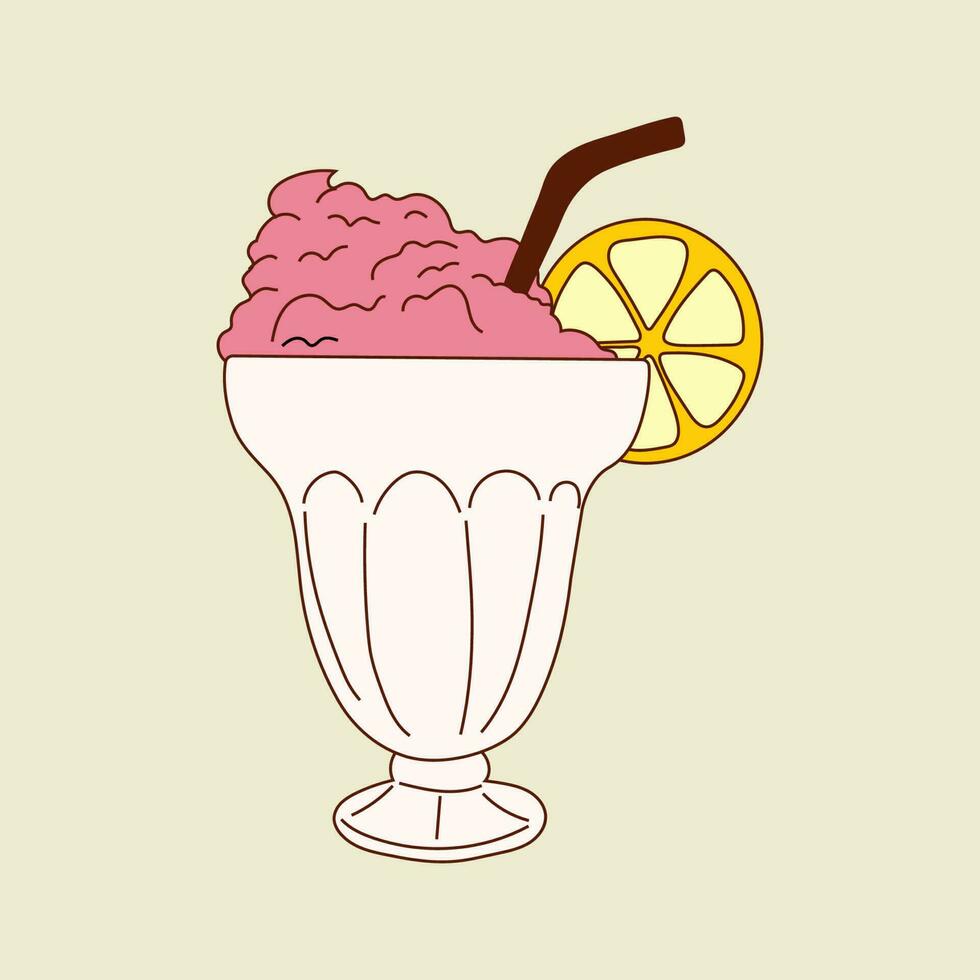 A red glass of milkshake with a straw. Vector illustration isolated