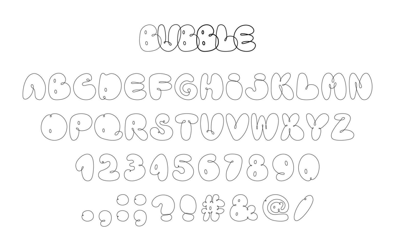 línea burbuja alfabeto pintada fuente vector ilustración