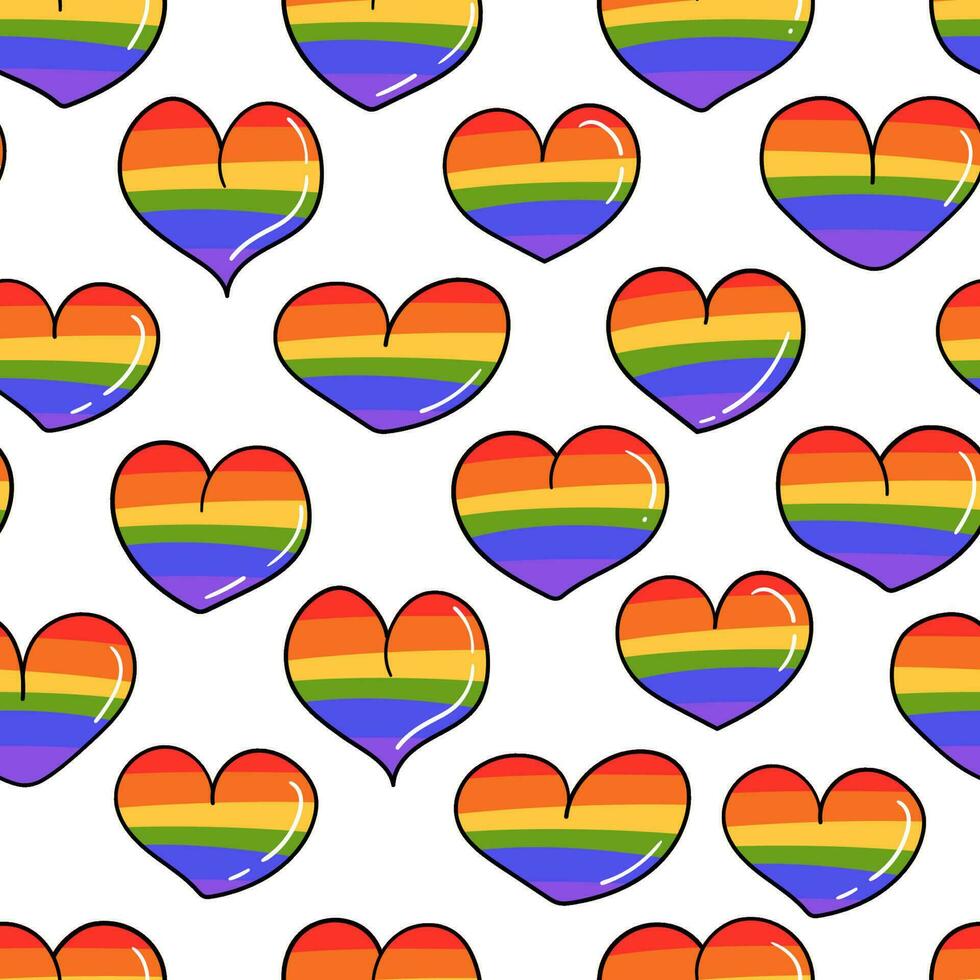 Seamless pattern with LGBT rainbow flag hearts vector illustration
