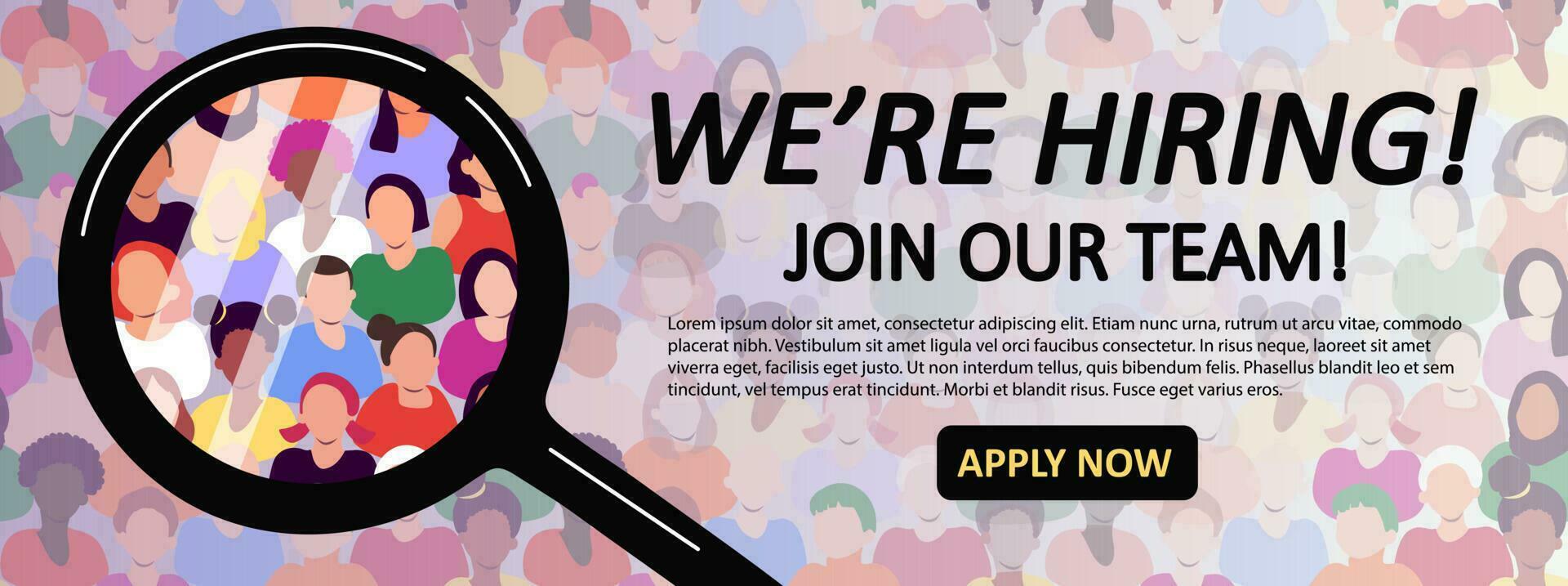 We're hiring background template with people under magnifying glass vector