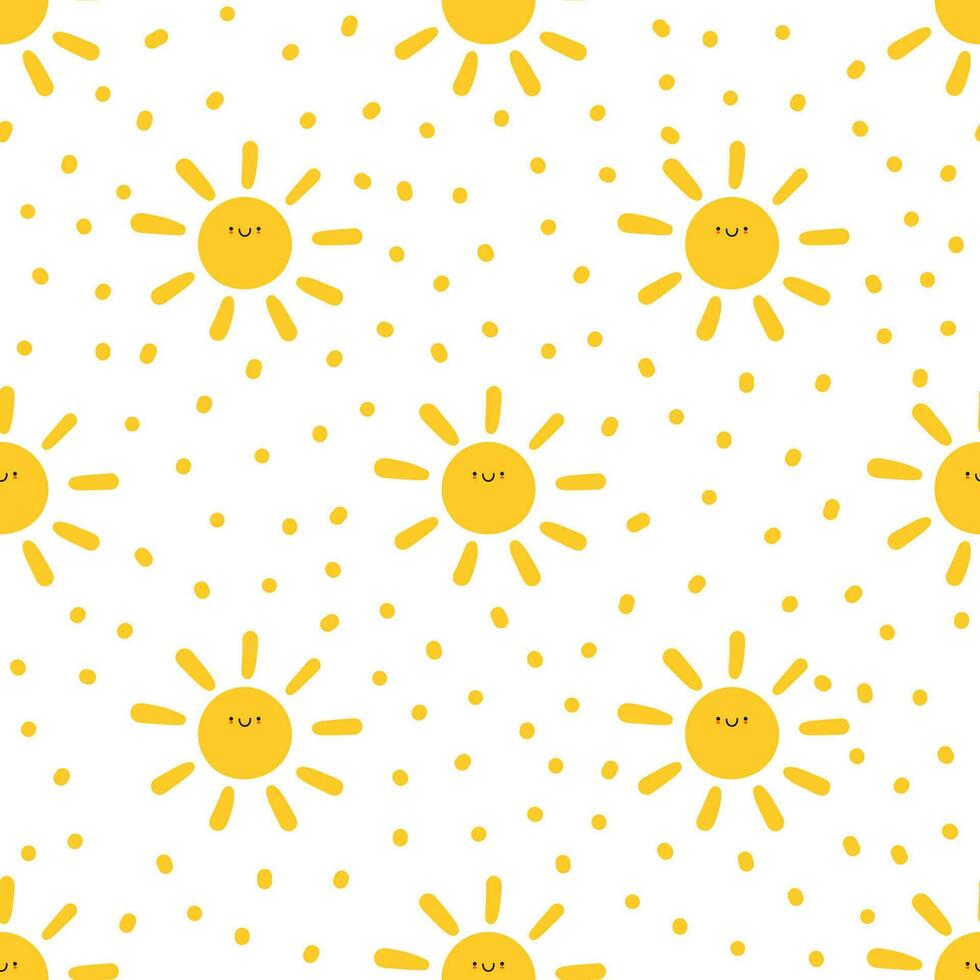 Cute sun character seamless pattern vector illustration
