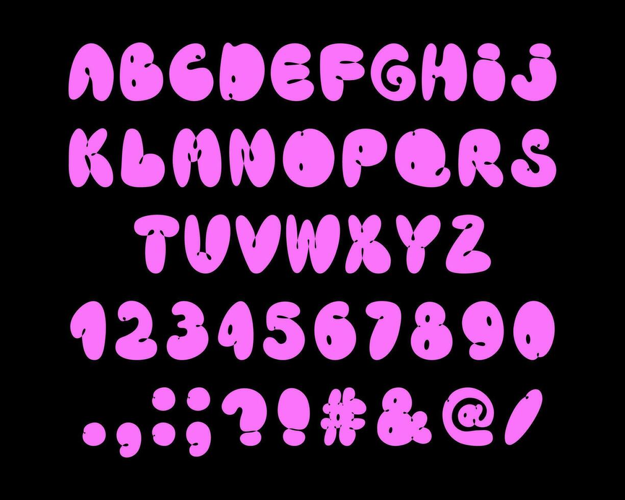 Pink bubble alphabet graffiti font vector illustration