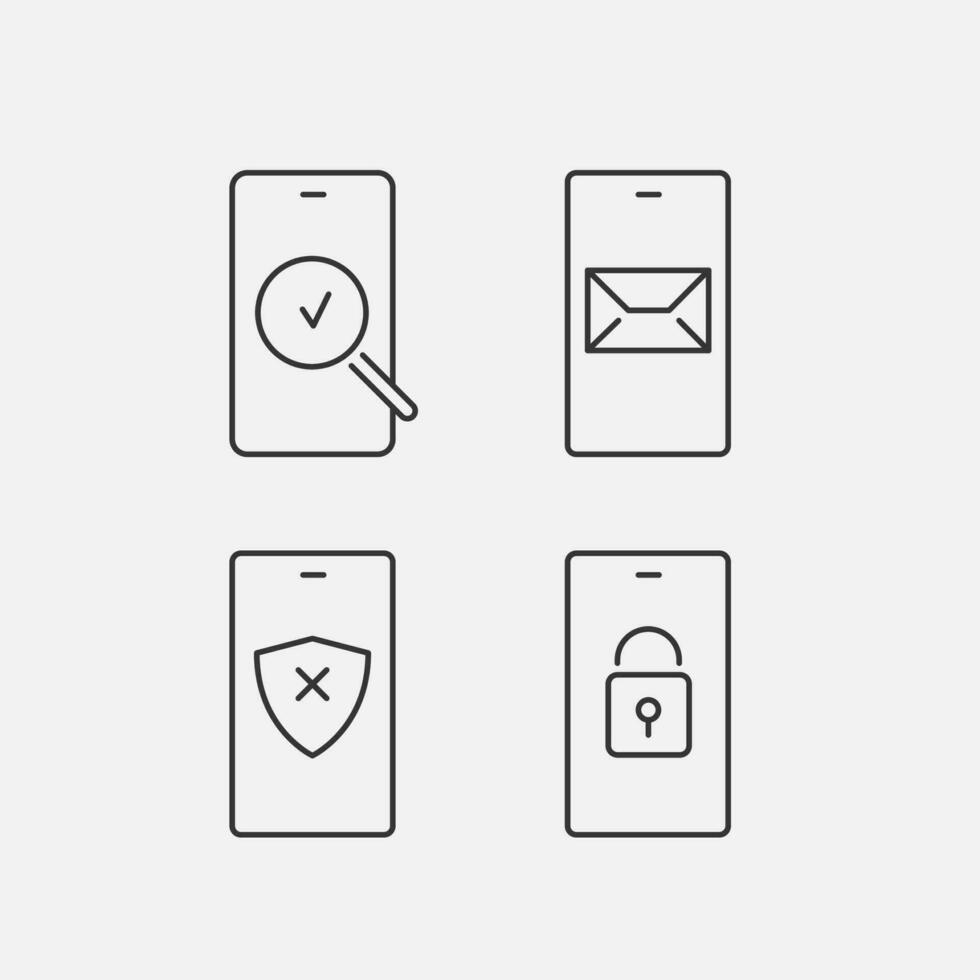 Mobile phone line icon set. Mobile technology. Outline sign. Vector illustration