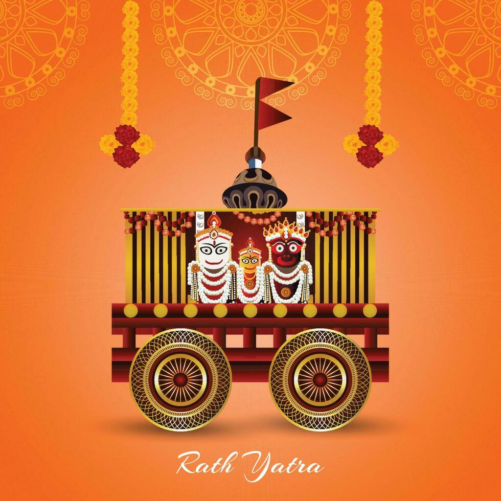 Rath yatra of lord jagannath balabhadra and subhadra festival celebration vector