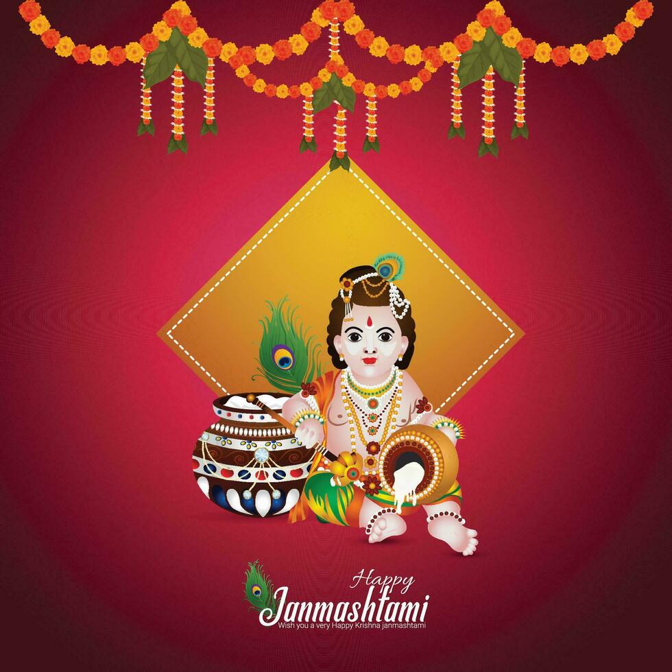 Happy krishan janmashtami indian festival background vector