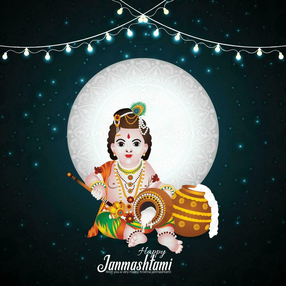 Happy krishan janmashtami indian festival background vector