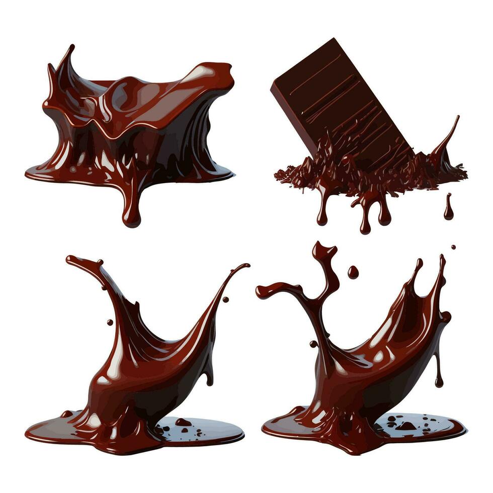 Set of 3D Chocolate Splash with Chocolate Bar vector