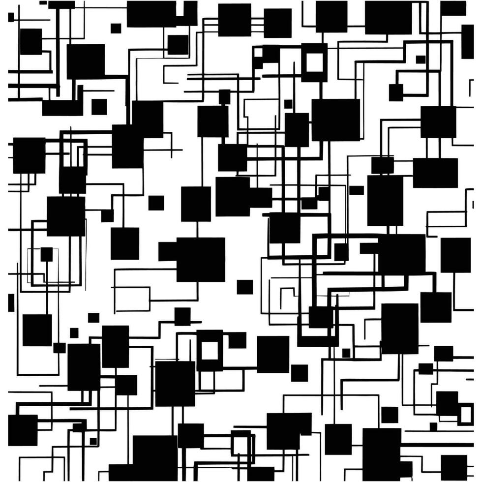 monochrome abstract seamless pattern with black square shapes on a white, in the style of minimalist images, abstract geometric shapes vector