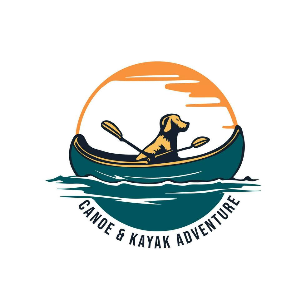 Canoe and Kayak Adventure logo design concepts. Monochrome, retro colors, line, silhouette styles. Mountain adventure badge, travel logo template. Camping patch, prints. Stock label isolated vector
