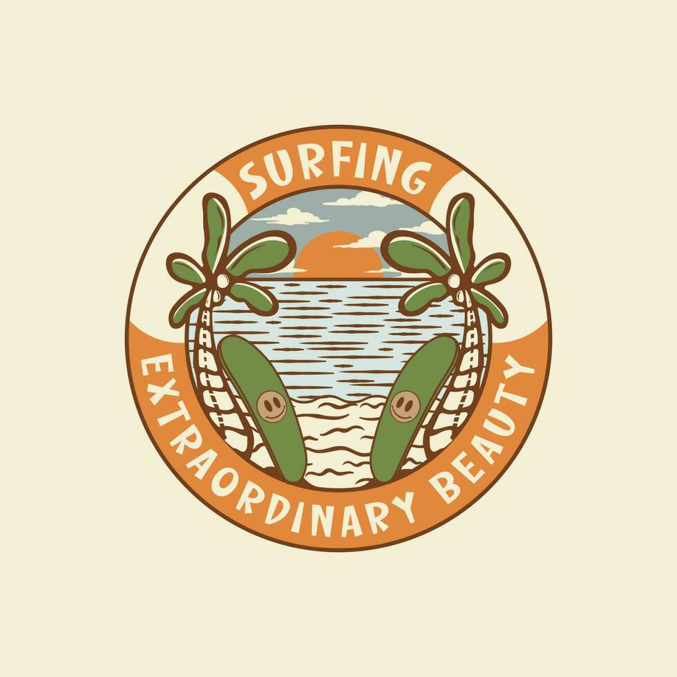 Surfing Adventure Vintage Badge logo Design. Summer Vibe Badge Design Illustration vector