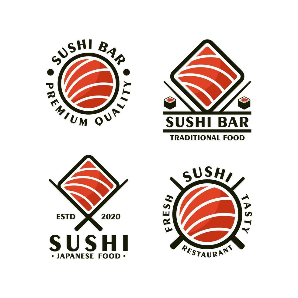 Sushi bar japonés comida diseño logo colección vector