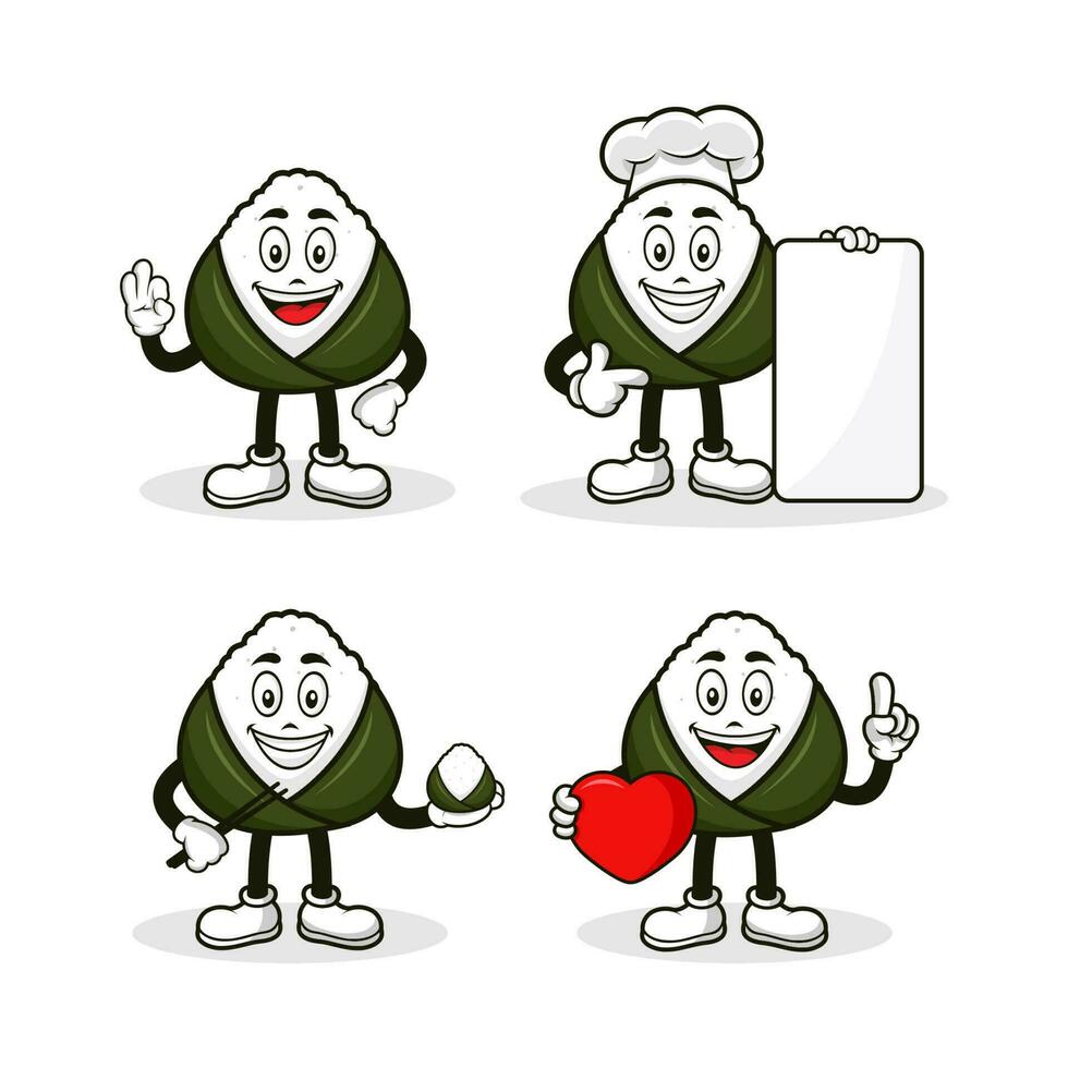 Mascot cartoon character onigiri rice ball design collection vector