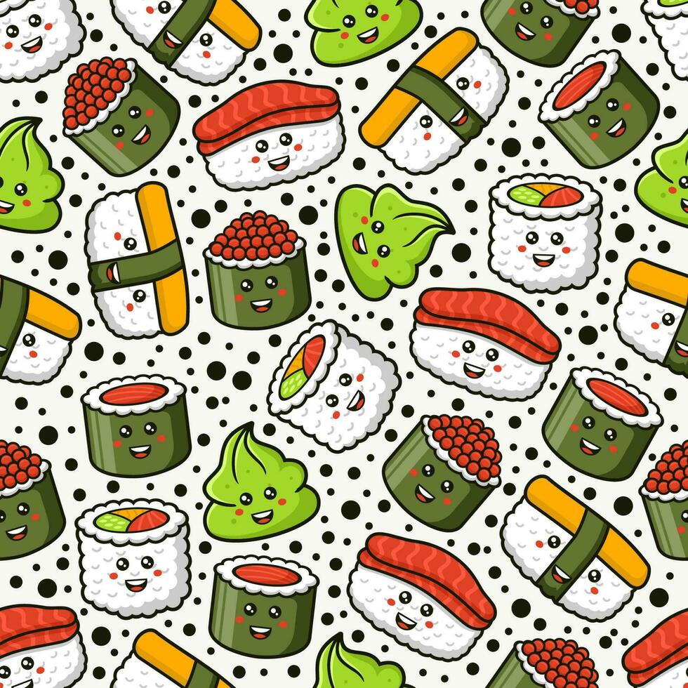 Onigiri and sushi seamless dodle pattern design background vector