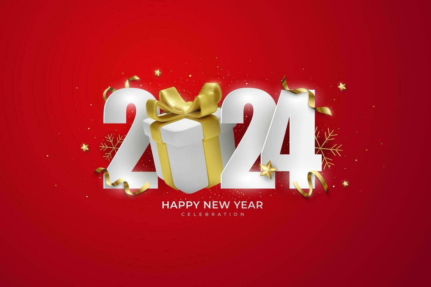 Happy New Year 2024. festive realistic decoration. Celebrate 2024 party on a red background vector