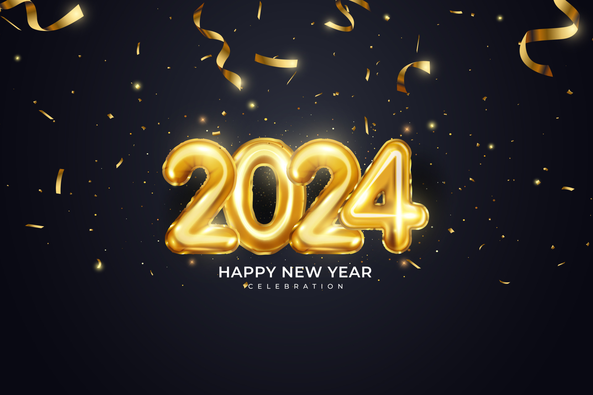 Happy New Year 2024. festive realistic decoration. Celebrate 2024 party on  a dark background 23864721 Vector Art at Vecteezy