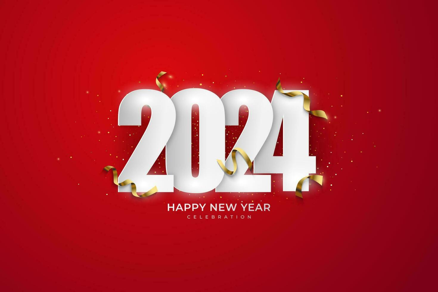 contento nuevo año 2024. festivo realista decoración. celebrar 2024 fiesta en un rojo antecedentes vector