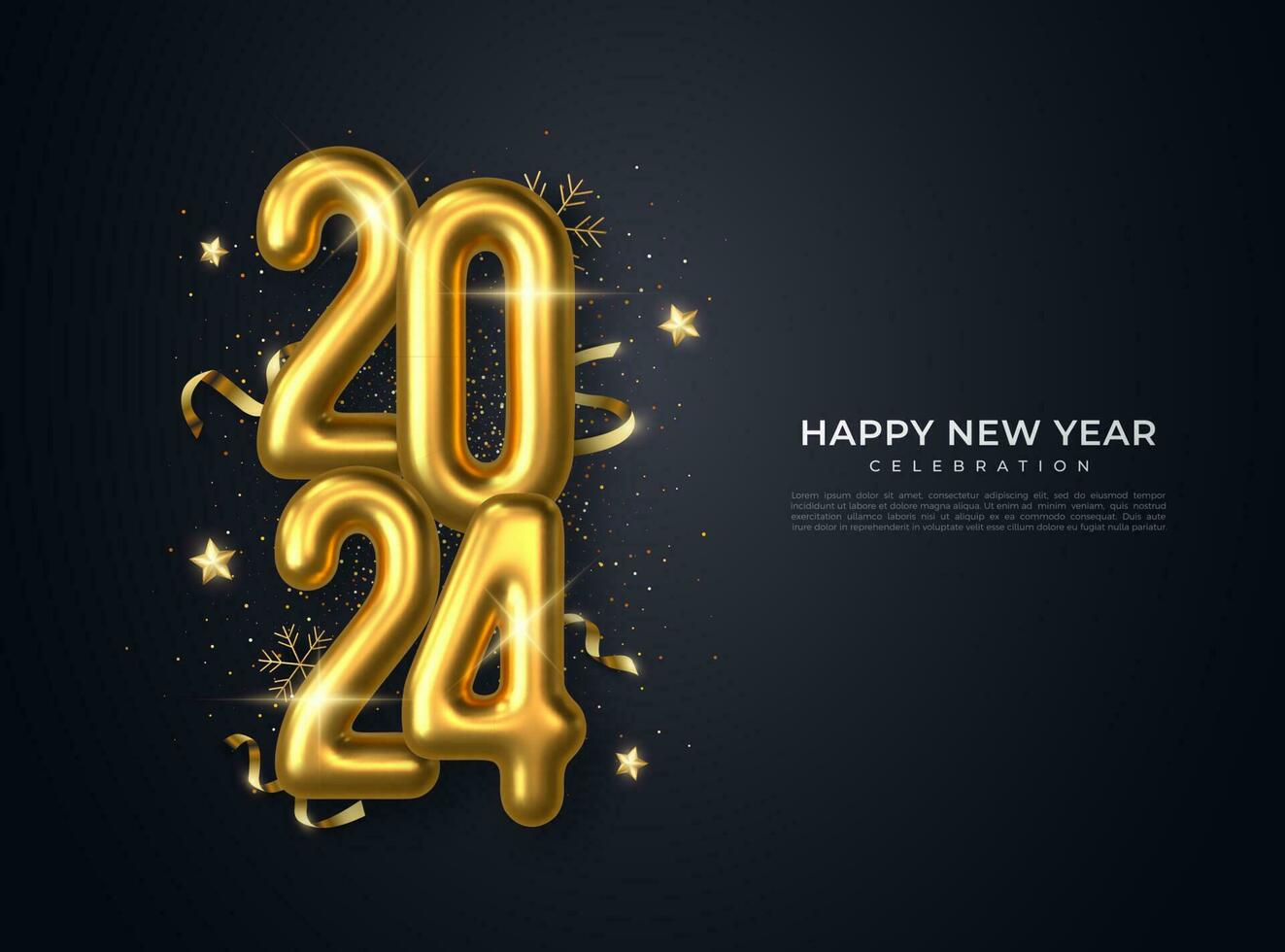 Happy New Year 2024. festive realistic decoration. Celebrate 2024 party on a dark background vector