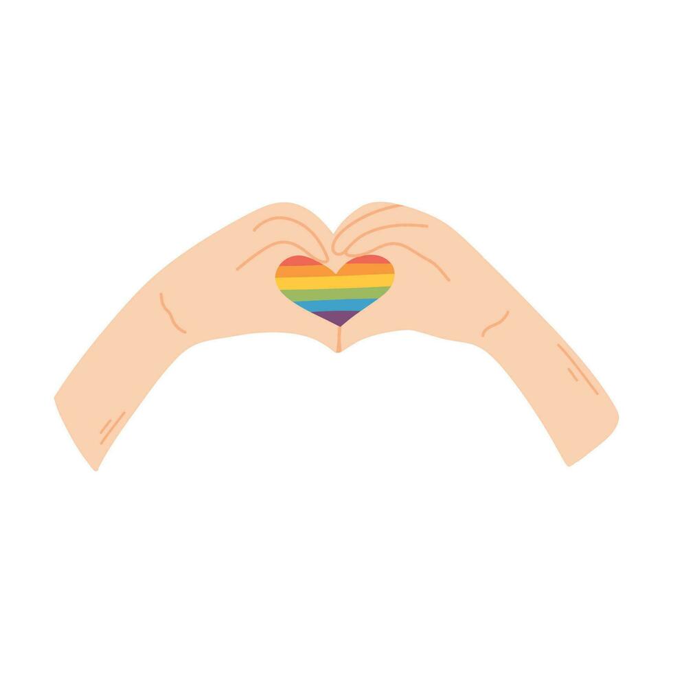 Heart from hands. Flat style. Vector illustration. Drawn hands with lgbt heart. Pride month. Lgbt concept.