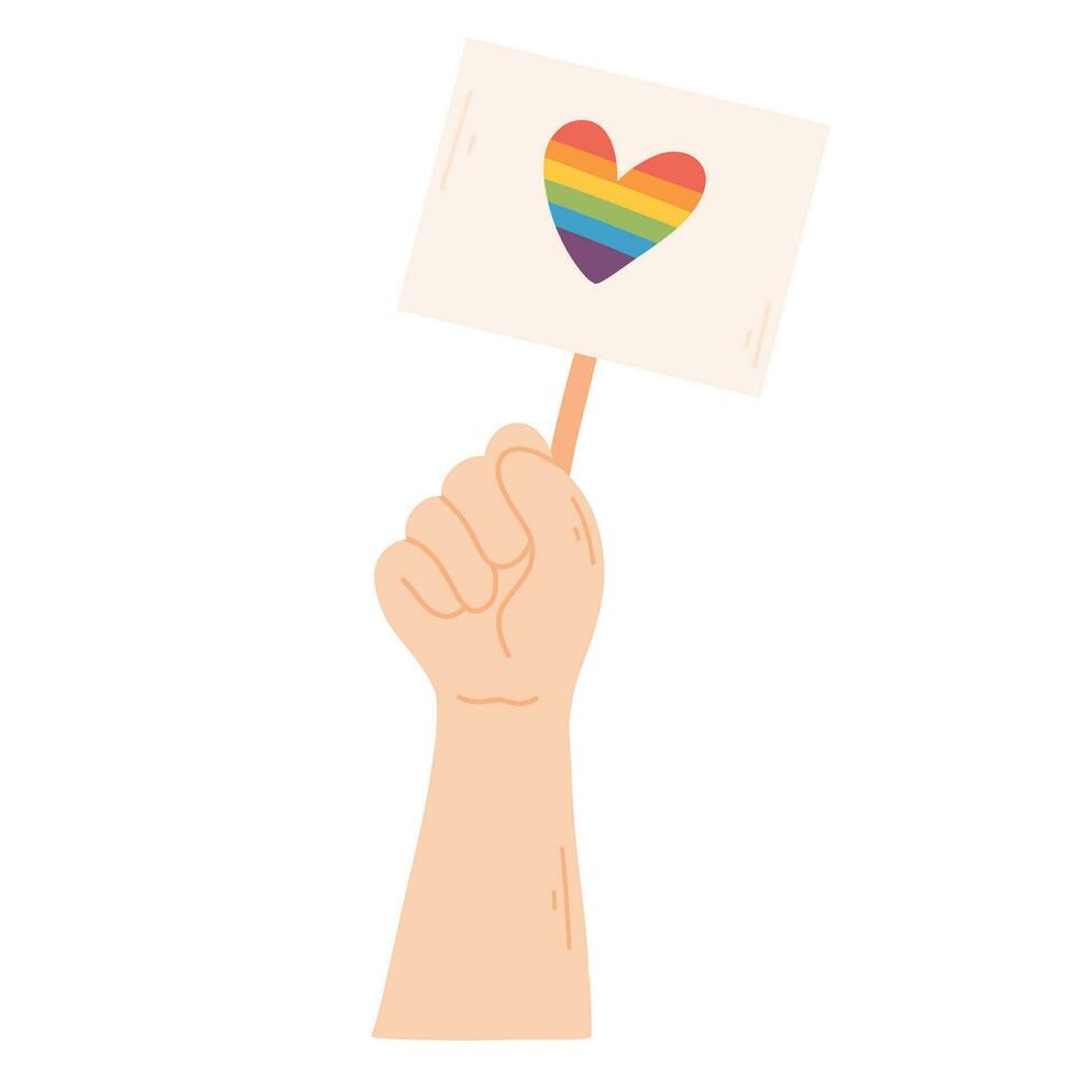 Heart from hands. Flat style. Vector illustration. Drawn hands with lgbt heart. Pride month. Lgbt concept. Hand holding lgbt sign.
