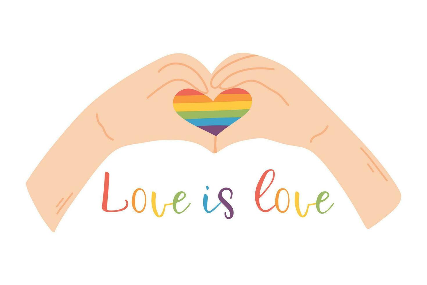 Heart from hands. Flat style. Vector illustration. Drawn hands with lgbt heart. Pride month. Lgbt concept.