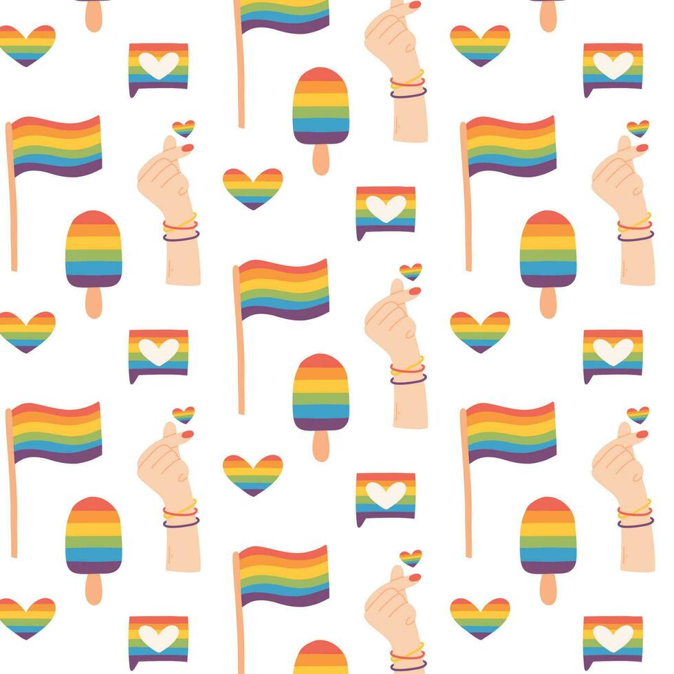 Seamless pattern with LGBT symbols. Vector illustration. Flat style. LGBT print. Pride month.